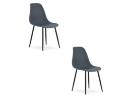 Cadeira De Jantar Conjunto De 2 Peças Kaleo Assento De Ardósia Escura, Pernas Pretas, Assento Ergonômico, Pés Niveladores Ajustáveis
