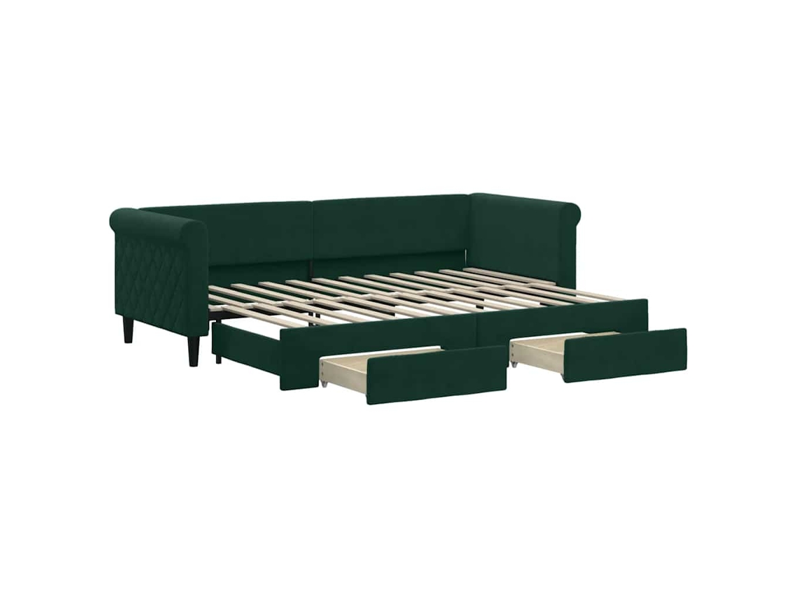 Sofá cama com Gavetão e Gavetas 80x200cm Veludo Verde escuro MAISON EXCLUSIVE