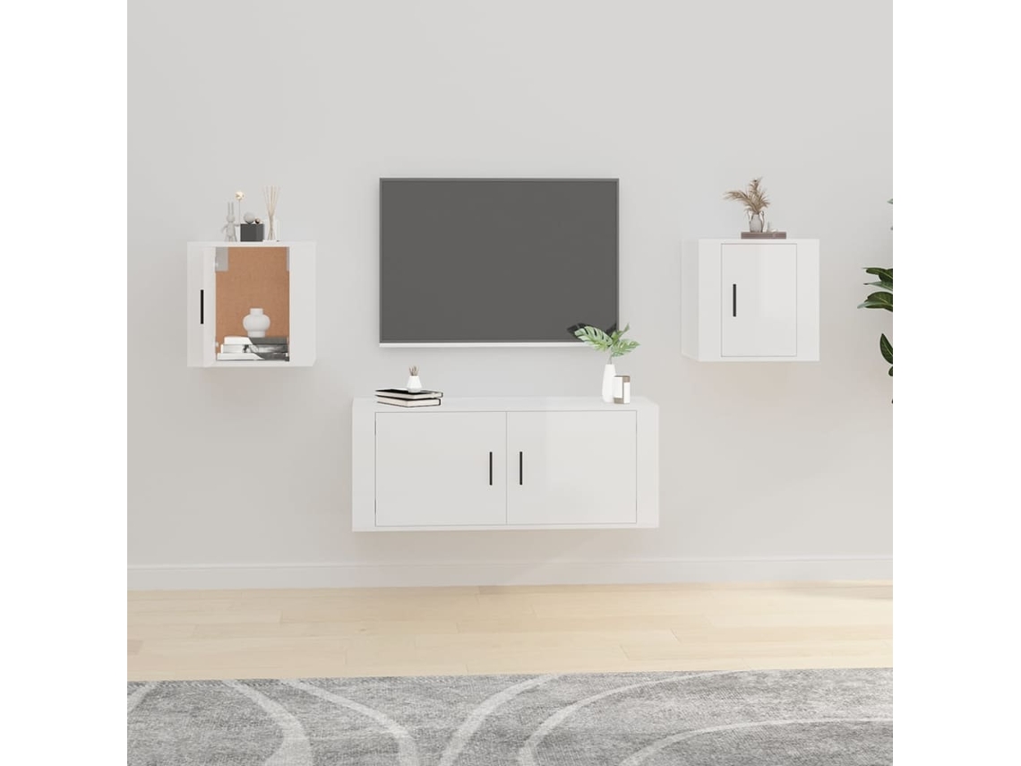 Vidaxl Móveis De Tv Para Parede 2 Pcs 40x34,5x40 Cm Branco Brilhante