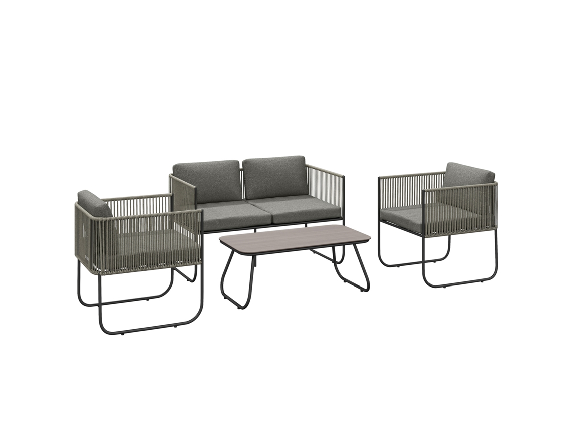 Conjunto de móveis de jardim com lounge, poltrona, mesa, almofadas, 116x60x69cm, marrom cinza | S/MARCA