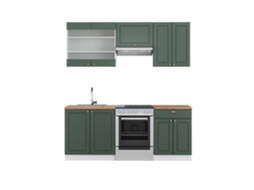 Cozinha Fame-Line, 200 cm, PT Carvalho, Verde-Dourado Landhaus/Branco, Vicco