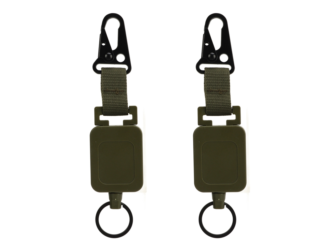 Chaveiro verde militar com fivela elástica, pacote com 2 unidades.