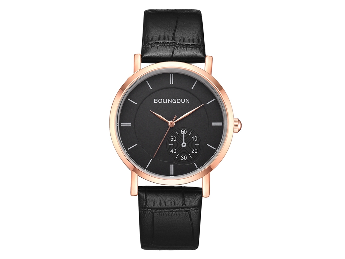 Relógio de Pulso de Quartzo Fashion Leisure com Quadro Ouro Rosa e Face Preta Grande