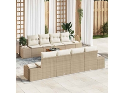 Vidaxl Conjunto De Sofá De Jardim 9 Unid. Bege Vime Pe