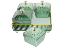 Recipiente Para Armazenamento, 18,5 X 18,5 X 11 Cm, Com Compartimentos, Verde, Para Lanches