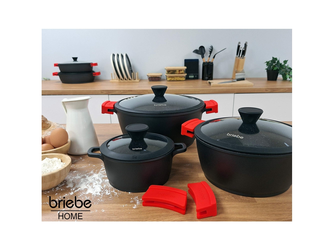 Panela Indução Antiaderente Titânio 24cm, Alumínio Fundido Sem Pfoa, Tampa De Vidro, Briebe, Black Titanium