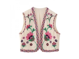 2026-chaleco Mujer Vintage Con Bordado Floral, Estilo Étnico, Sin Cierre, Cuello V, Verano, Casual L Style-6