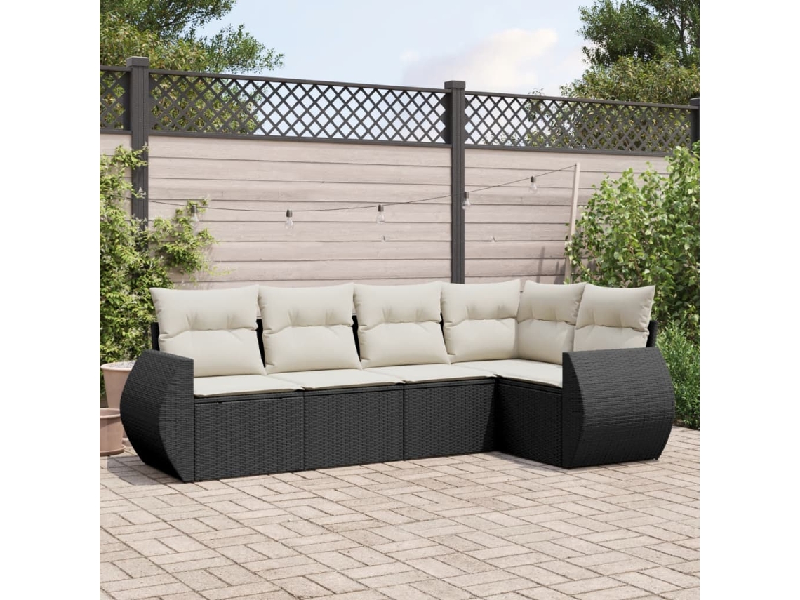 Conjunto de 5 Sofás de Jardim com Almofadas Vime Pe Preto Dkd Home Decor