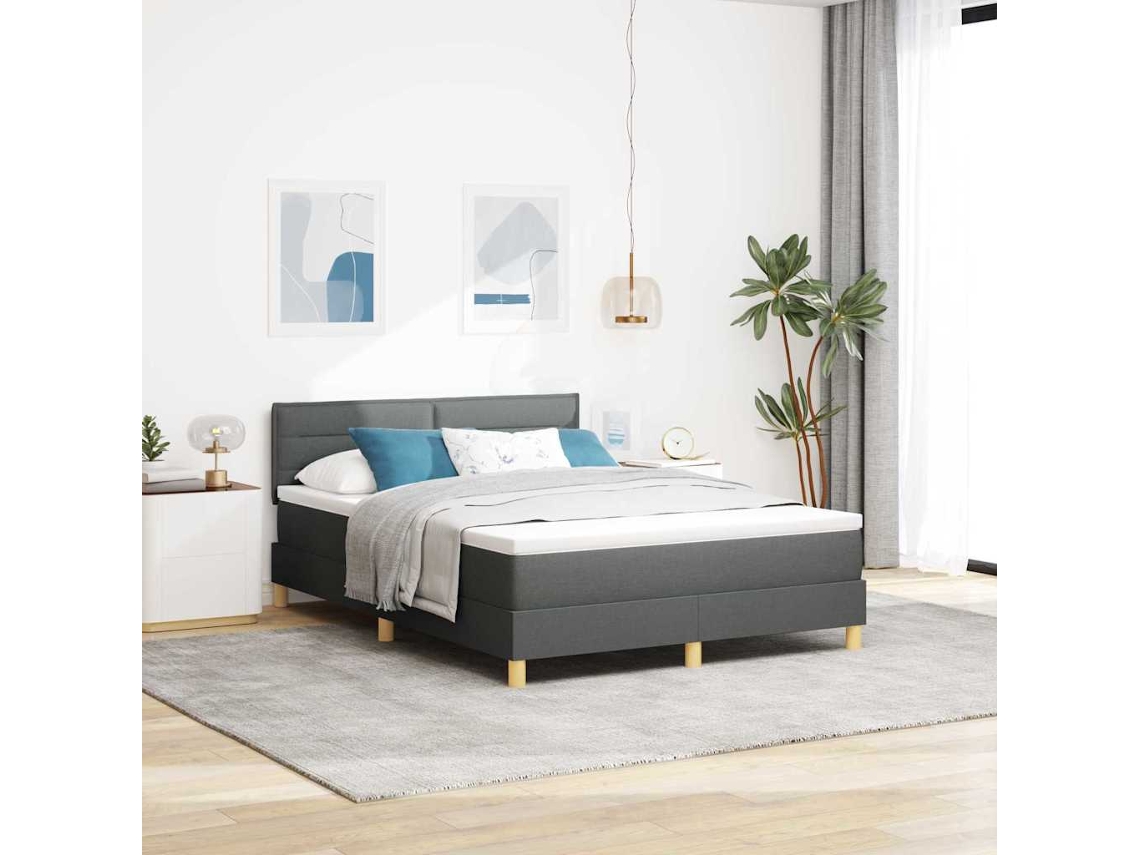 Vidaxl Cama Box Spring Led Cinza Escuro 140 X 190 Cm Tecido