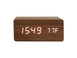 Reloj De Madera Digital Recargable Y Silencioso. Triple Alarma, Con Pantalla De Hora/fecha/temperatura. Madeira Marrom Com Caracteres Brancos. Sfushos