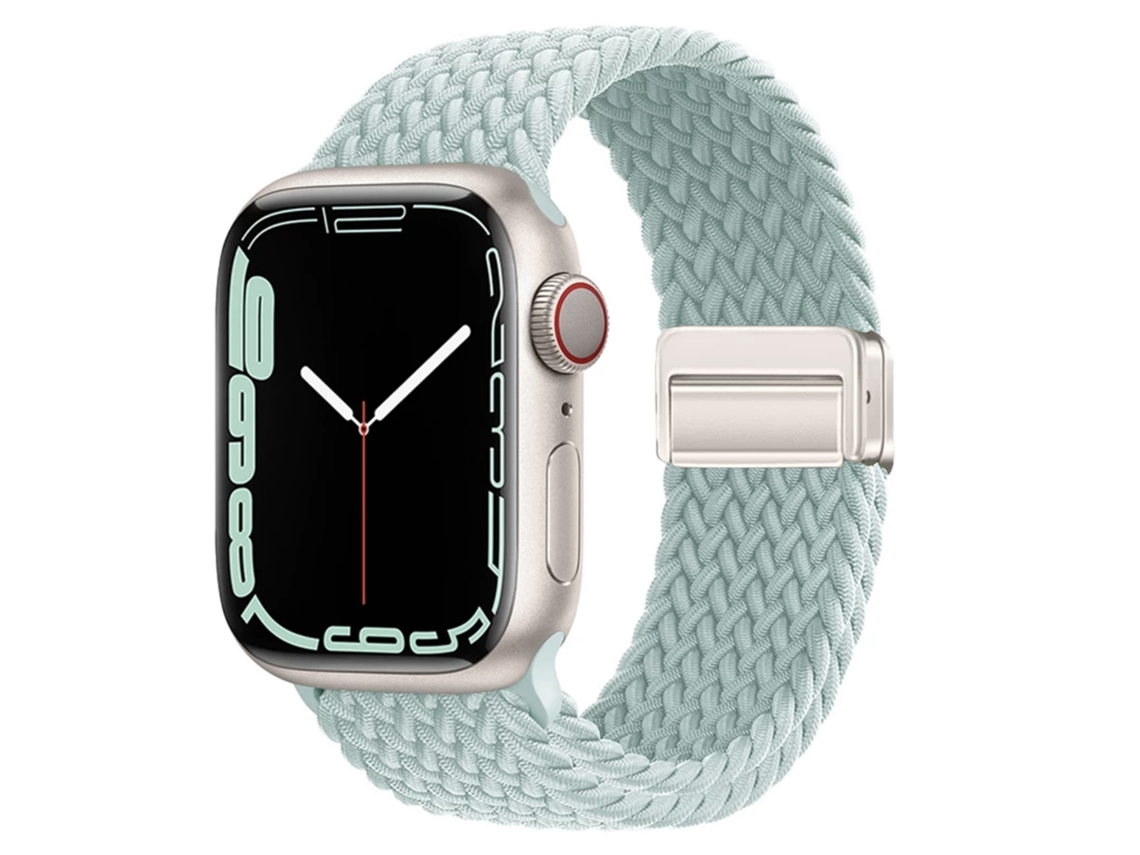 Pulseira Magnética Trançada Em Nylon Para Apple Watch S10, Elástica E Colorida, Verde Menta Claro, Tamanhos 44 45 46 49mm
