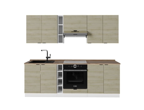 Cozinha Fame Line, 235cm, Pt Chêne, Chêne Lambris/branco, Branco, Vicco