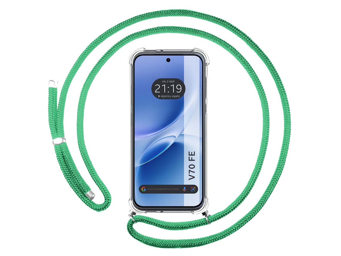 Capa Tumundosmartphone Transparente Para Vivo V70 Fe Com Correia Verde-água