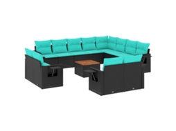 Conjunto de Sofá de Jardim, 13 Peças, Almofadas, Rattan Preto MAISON EXCLUSIVE
