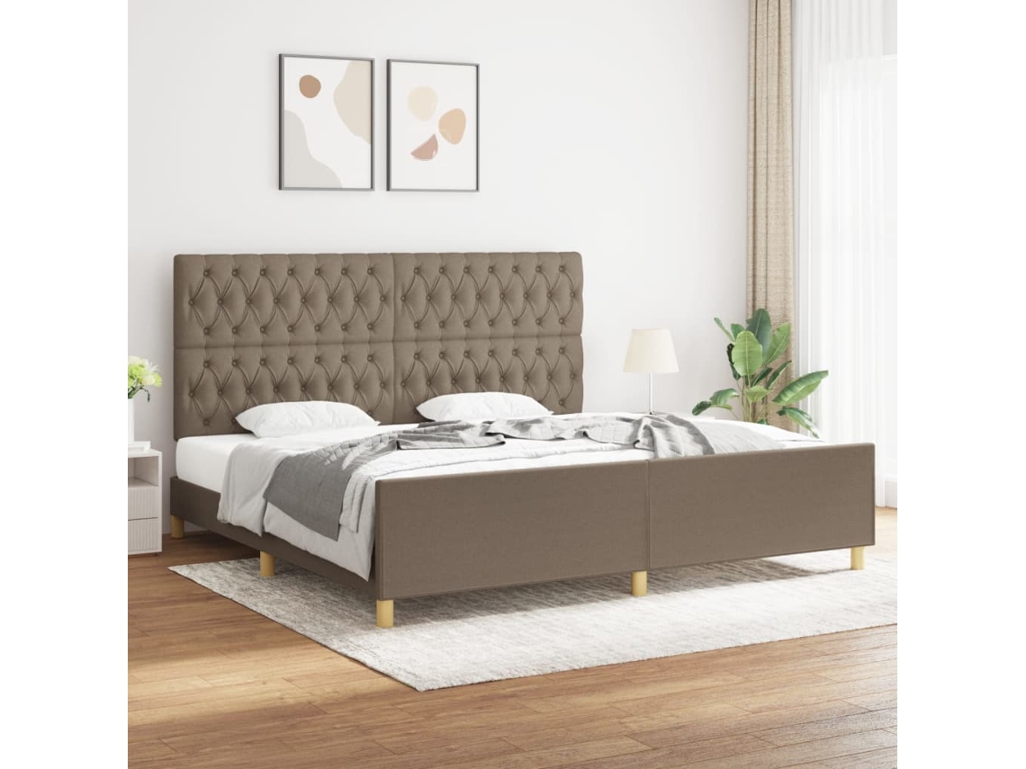 Vidaxl Estrutura Cama Cabeceira 200x200 Cm Tecido Castanho-acinzentado