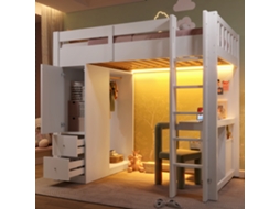 Beliche 90x200cm: 4 Gavetas, Armário, Escrivaninha, Guarda-roupa Aberto, Luz Led E Usb, Branco.