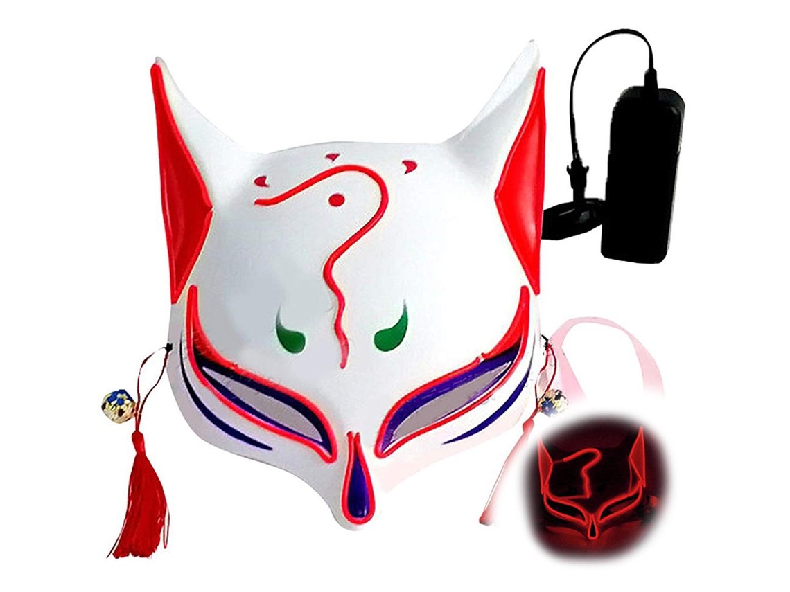 Máscara facial japonesa Mali Raposa com LED para Halloween, Cosplay, Carnaval e Festas.