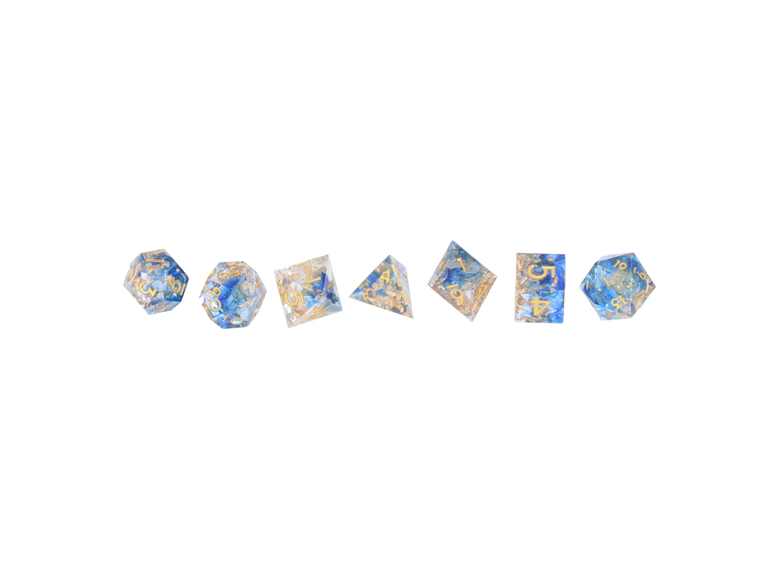 Mali conjunto de 7 Dados Poliédricos de Resina Rpg com Números Claros Azul+ouro para Jogos de Mesa