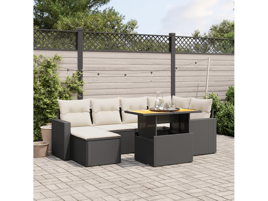 Vidaxl 7 Pcs Conjunto De Sofás P/ Jardim C/ Almofadões Vime Pe Preto