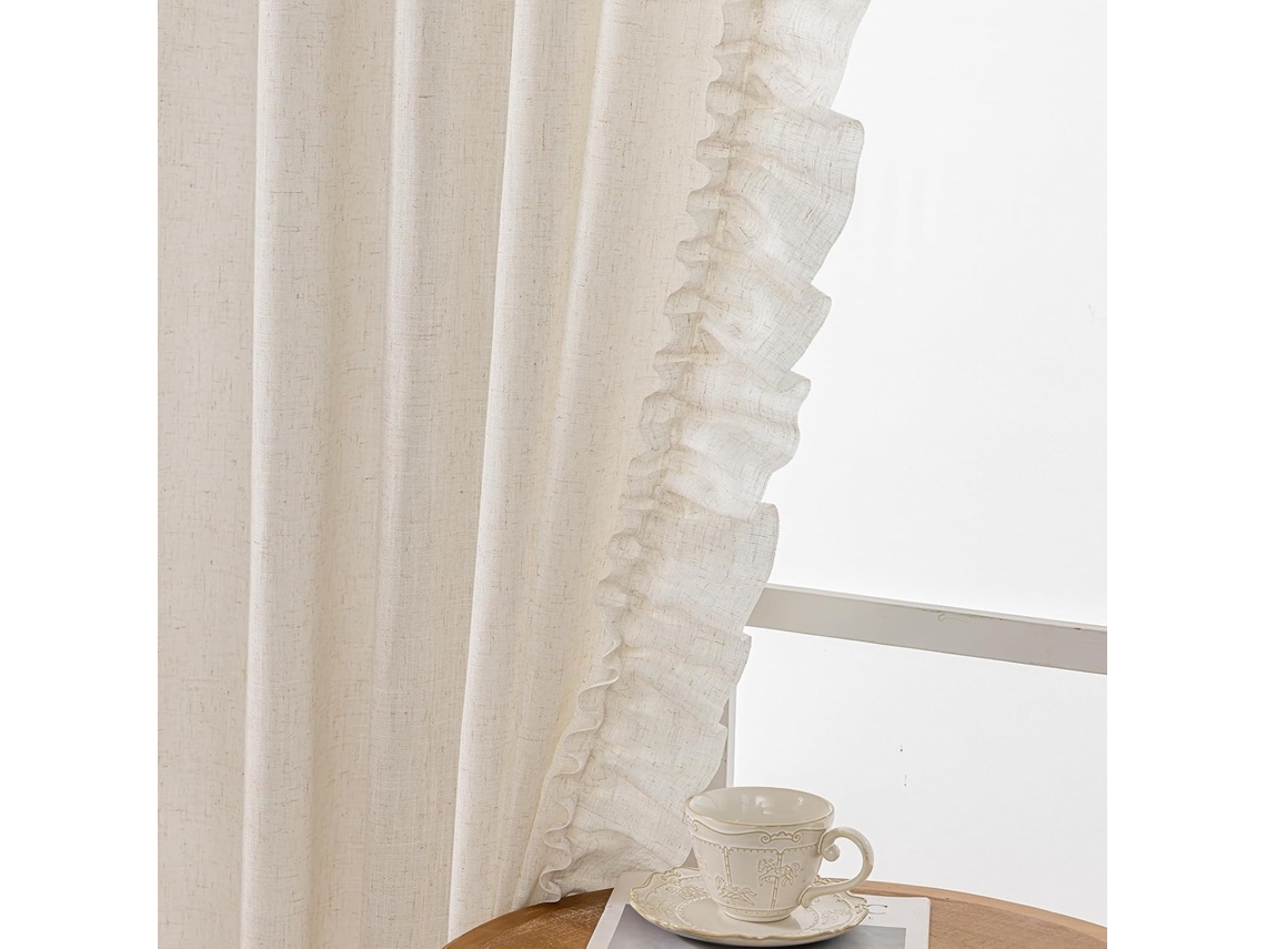 Terlytex Cortinas Com Volantes 2 Painéis Linho Natural 47 X 63 Polegadas
