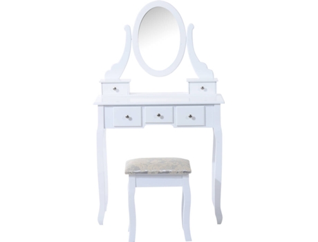 Homcom Toucador de Maquilhagem com Banquinho - Cor: Branco - MDF e Madeira Maciça - 80 x 40 x 140 cm