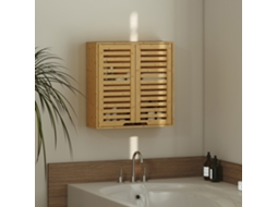 Armário Banheiro Suspenso Bambu, Portas Persianas, Prateleira Ajustável, 60x20x60 Cm, Madeira Natural