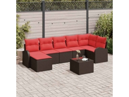 Vidaxl Conjunto De Sofás 8 Unid. Marrom E Vermelho Vime Pe