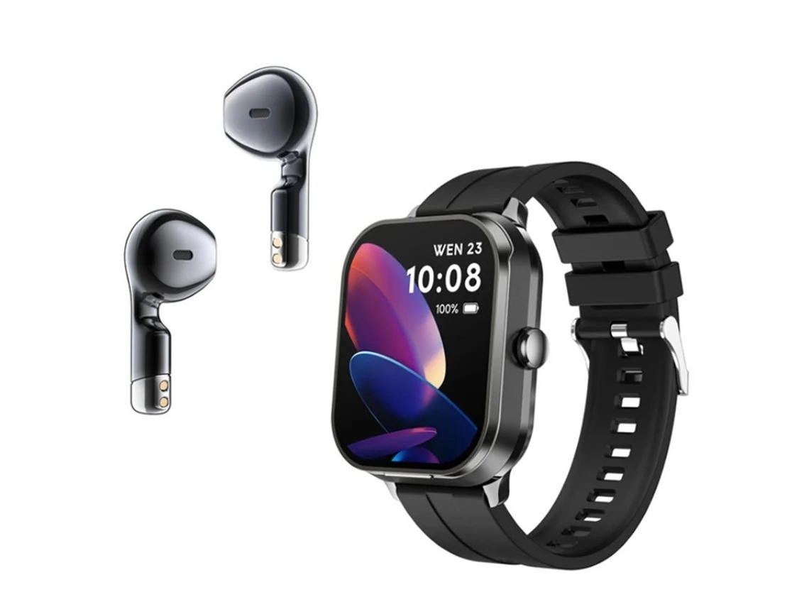 Smartwatch Com Fones De Ouvido Tws 2 Em 1 Chamada Bluetooth Relógio Esportivo Frequência Cardíaca E Monitoramento De Saúde Preto Bestvite