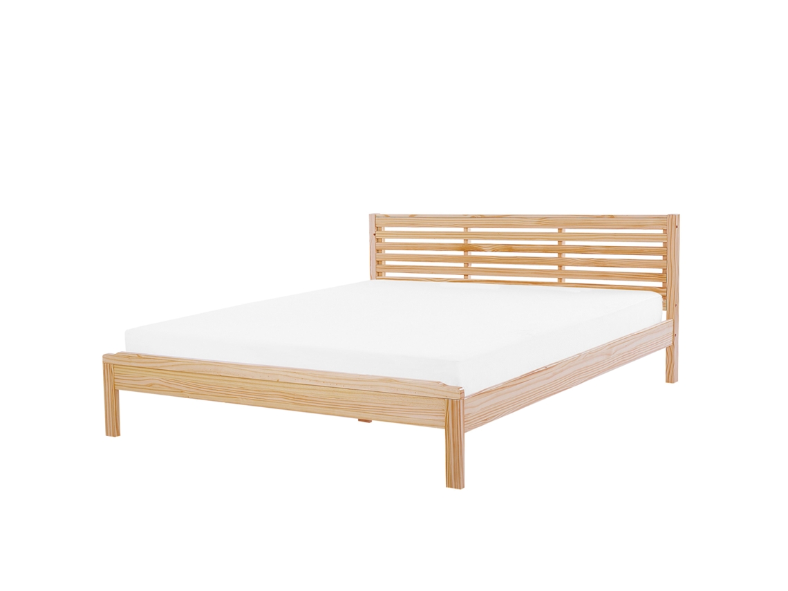 Cama de Casal BELIANI Carnac de Madeira de Seringueira Castanho Claro 180x200
