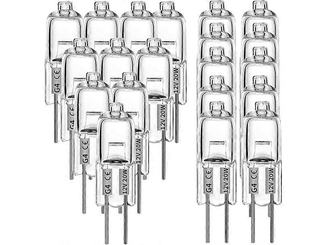 Lâmpadas halógenas Rebe G4 10w 12v Brancas Quentes Reguláveis 150lm CRI 360° para coifas de cozinha, guarda-roupas, luminárias e lustres 20w 20 unidades