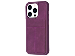 Suporte Casa Para Iphone 15 Pro Pele Sintética Com Porta-cartões Roxo