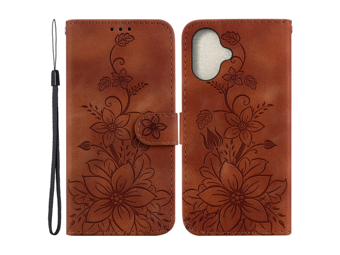 Capa Em Couro Pu, Para Apple Iphone 16 Plus - Cor Castanho
