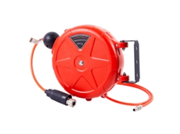 Carretel de mangueira retrátil automático de 8 mm para lavagem de carros, jardim e irrigação, montagem na parede, com travamento automático.