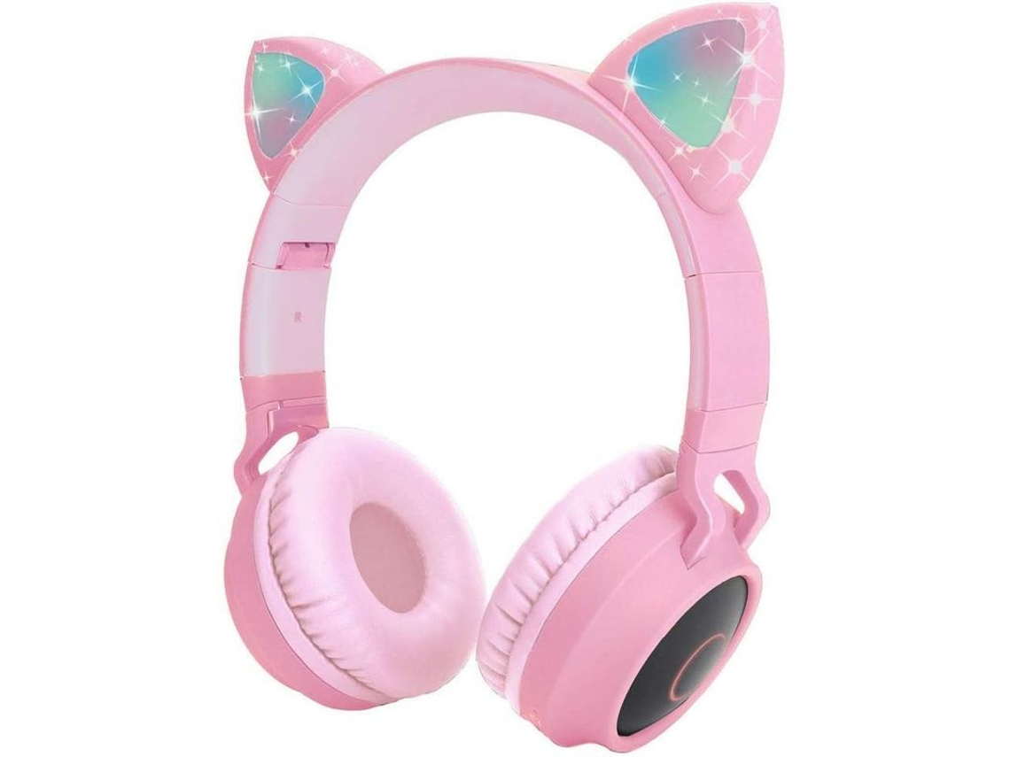 2026 fones de Ouvido Sem Fio Infantil com Led Orelha de Gato, Microfone e Bluetooth Estéreo Plegável