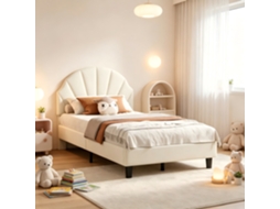 Cama Individual Infantil 90x200 Cm,cama Estofada Em Veludo Bege,cabeceira Ajustável,ideal Para Quarto De Criança,rosahqnda