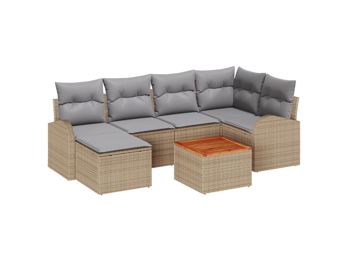 Conjunto 7 Conjunto De Sofá De Jardim Vidaxl Bege Vime Pe (55 X 55 X 37 Cm)