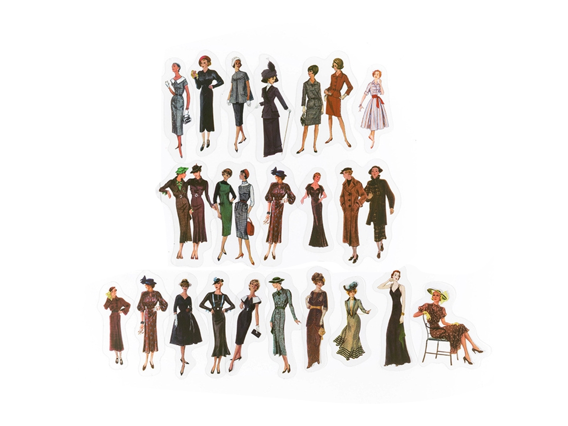 40 Adesivos De Chicas Vintage Retro Para Scrapbooking Diy Estético Com Fundo Transparente Pet