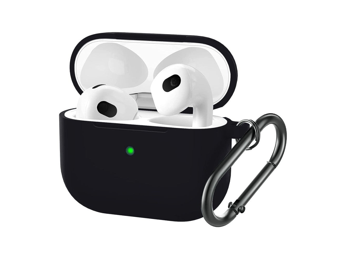 Capa Zruxe Para Airpods 3 Silicone Preto Com Breloc Carabina (carregamento Sem Fios, Proteção Integral)
