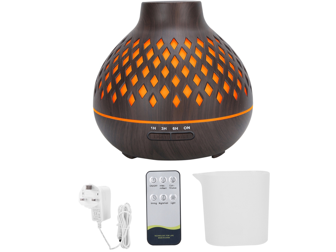 Humidificador Ultrassônico De 400ml Com Difusor De Aroma Led E Textura De Madeira