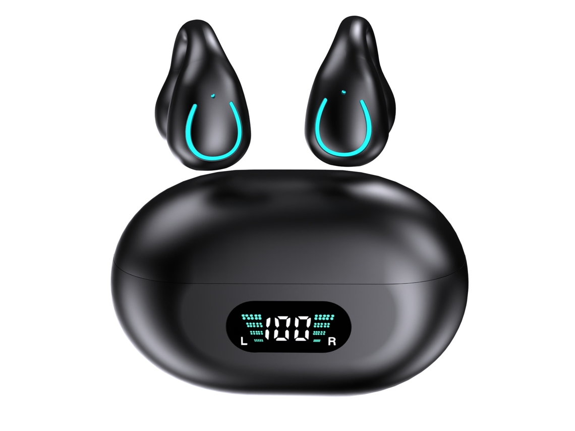 Fones Abertos com Clipe, Sem Fio Bluetooth 5.3, 80h Reprodução, Estojo, IPX4 Preto JIAPEI