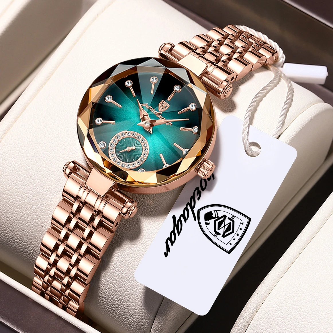 Relógio feminino (rosa e azul) refinado e elegante de alta qualidade, em couro genuíno Prova D'água.