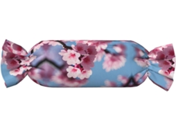 Almofada Cilíndrica Formato de Doce com Estampa Flor Cerejeira 100 % Poliéster Ideal para Viagens, Casa e