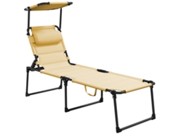 Espreguiçadeira de Jardim Tecido Oxford, Metal Cor Creme Branco 200x70x45 cm Outsunny