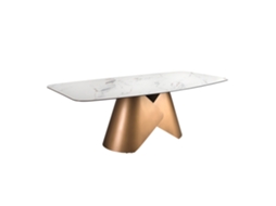 Mesa de Jantar Oval em Mármore Porcelânico e Aço Cor de Bronze