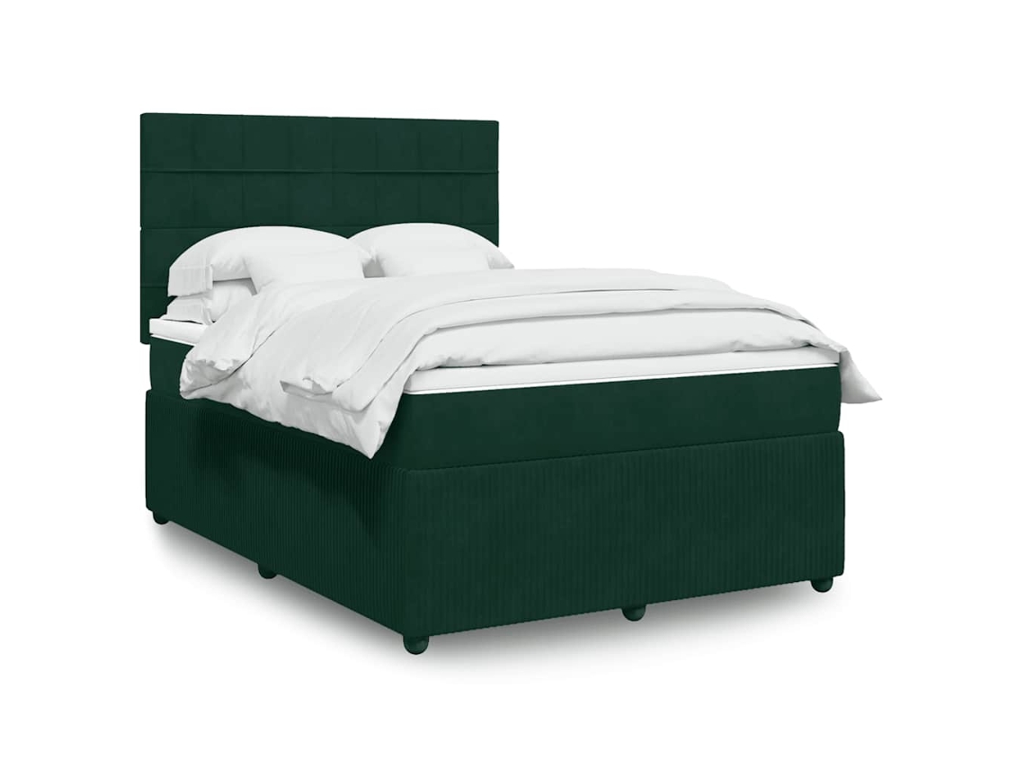 Vidaxl Cama Com Molas/colchão 140x200 Cm Veludo Verde-escuro