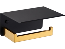 Suporte De Papel Higiênico Preto E Dourado Com Prateleira Para Telefone, Acessórios De Banheiro De Parede Em Aço Inoxidável 304 Aquaforge