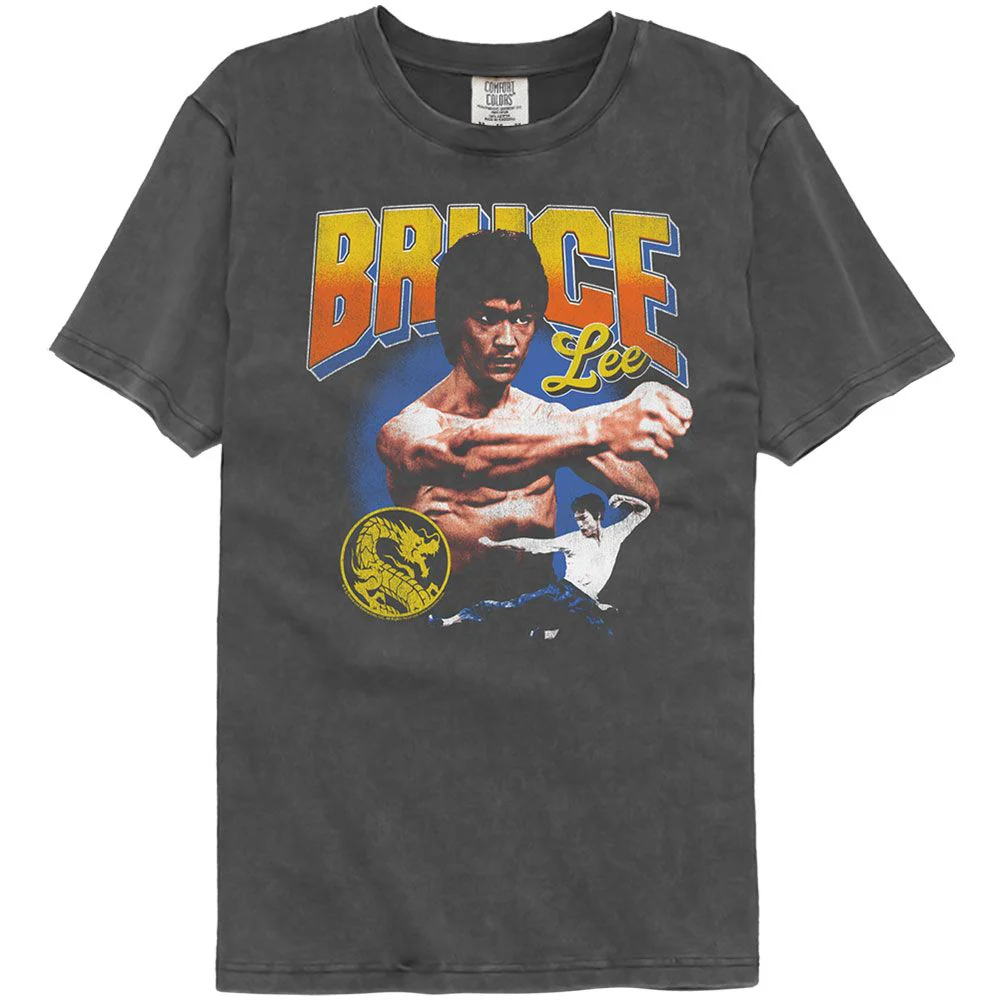 Unisex Adult T-shirt Rockinstone Bruce Lee Overlay Punch Charcoal Premium Dye Fashionsizexl
