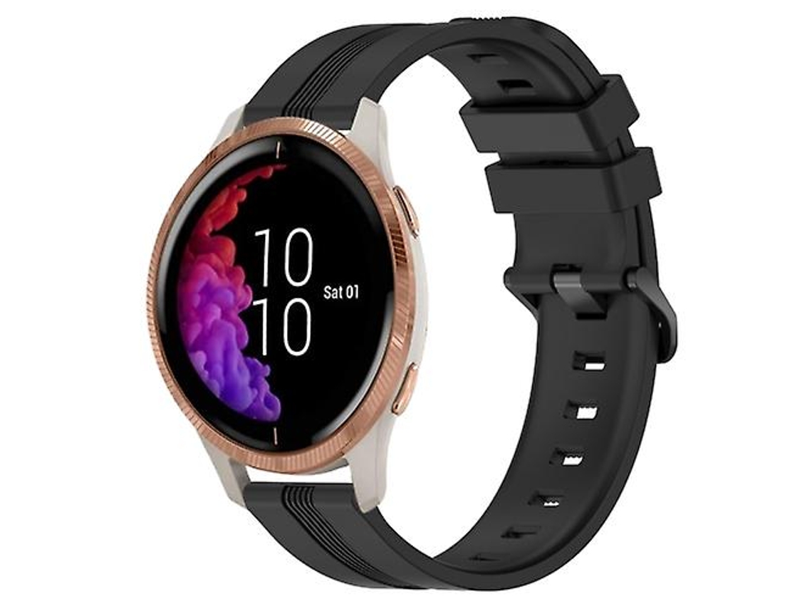 Bracelete para Garmin Venu 20Mm Faixa de Relógio Listrada Côncava Slicone Preta VENISYMLIS