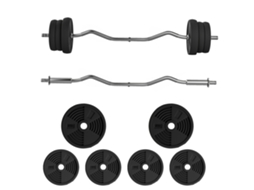Ensemble D'haltères 25 Kg Total, Barres D'haltère Disques De Poids Barre Longue, Poignée Antidérapante, Ø 25x120cm, Noir