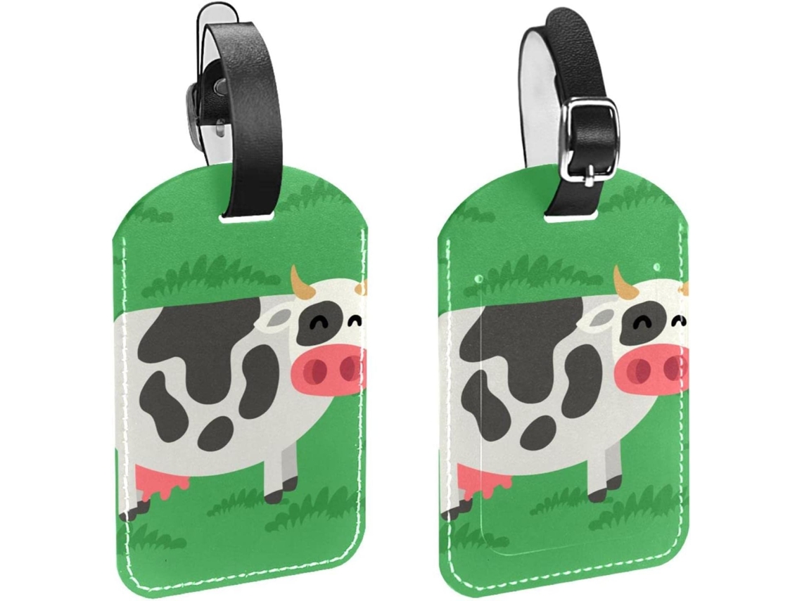 Conjunto De 2 Etiquetas Bagagem Em Imitação Couro, Verde Vaca, Proteção De Privacidade